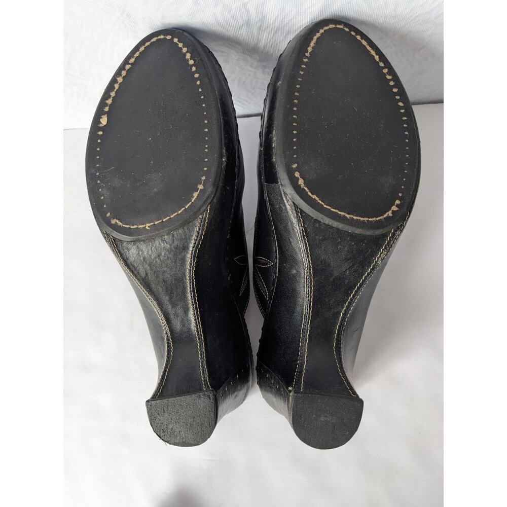 FRYE Leather Shoes Black Mule Clogs 3" Heel Charlotte Flower Size 8.5 M - Picture 14 of 14